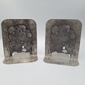 Vintage Metzke Sand Dollar Coral Bookends Pewter & Aluminum‎ Beach Ocean 1980
